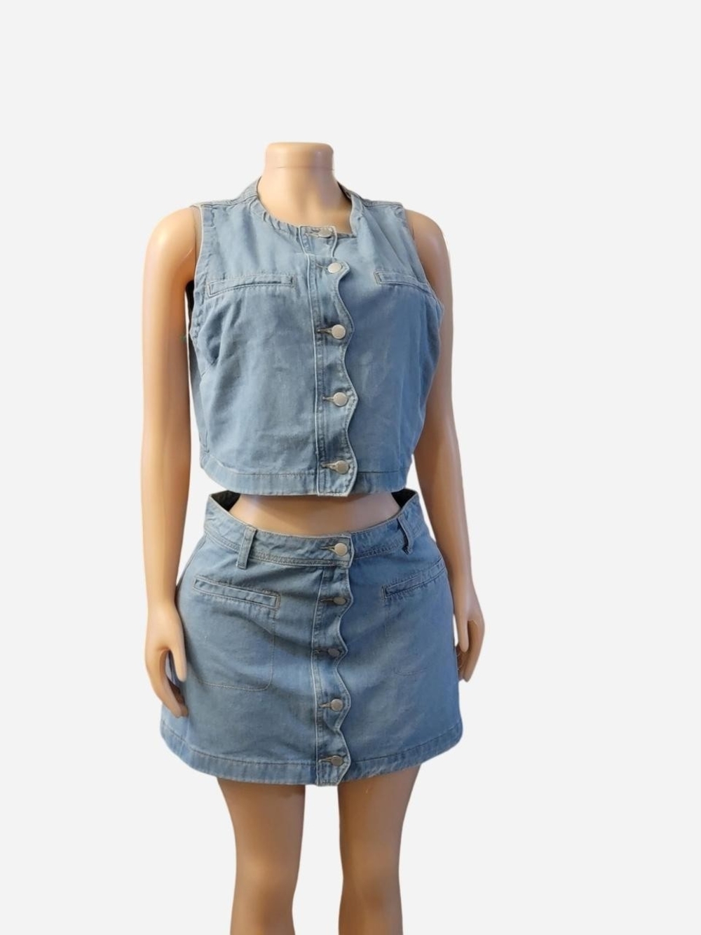 SHEIN Light Blue Denim Crop Tank Top